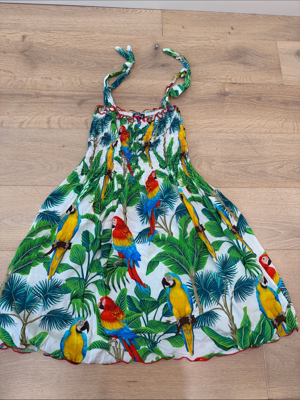 MC2 Saint Barth Girls Tropical Parrot Print Dress - Green, Blue, Yellow, Red